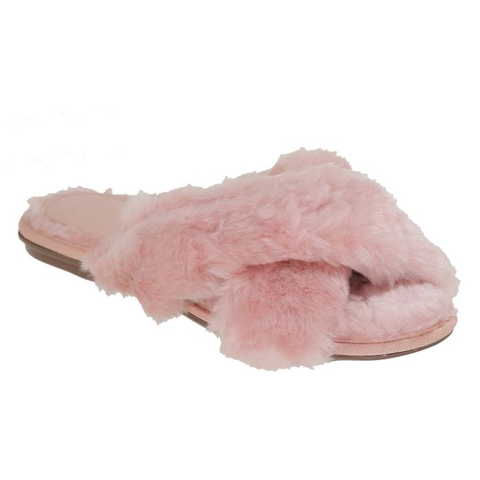Valentina nuage-fluffy crisscross slide rose flat slippers