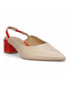 Carrano Heidi Leather Slingback Pump - Biscuit/Red