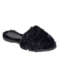 Valentina belle-fluffy slide black sequins flat slippers