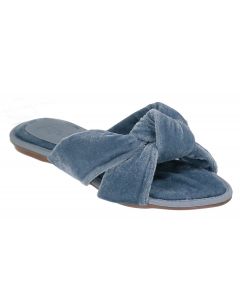 Valentina chloe-velvet knotted blue flat slippers